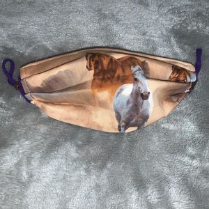Handmade Fabric Face Mask Reversible Wild Horses Mustangs Brown Navy